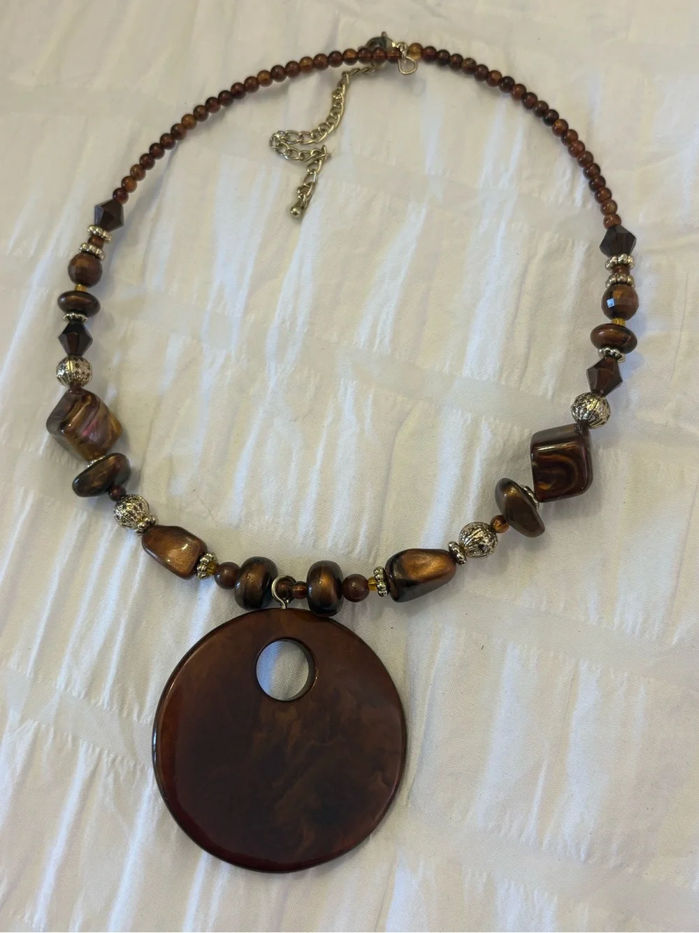 Vintage Boho Chunky Brown Tortoiseshell Disc Statement Necklace